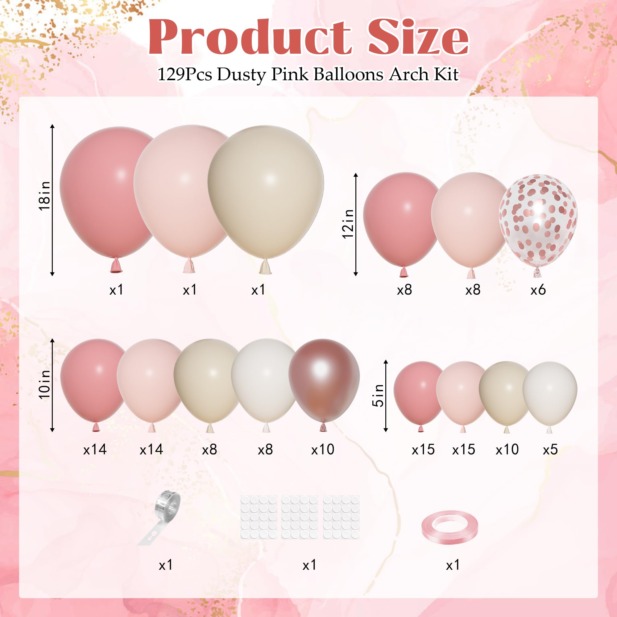 Ouddy Party Dusty Pink Balloon Arch Garland Kit | Boho Latex Balloons for Baby Showers & Parties