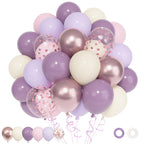 Ouddy Party 72pcs Dusty Purple Balloons Set — 12in Latex with Pink, White Sand, Lavender Confetti & Metallic Accents