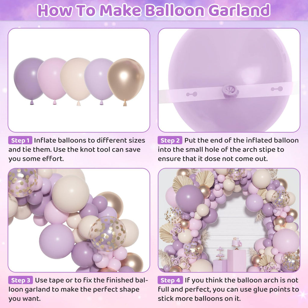 Ouddy Party Dusty Purple Balloon Arch Garland Kit – 18in/12in/10in/5in Balloons in Dusty Purple, Lavender, Sand, Pink, and Rose Gold Confetti