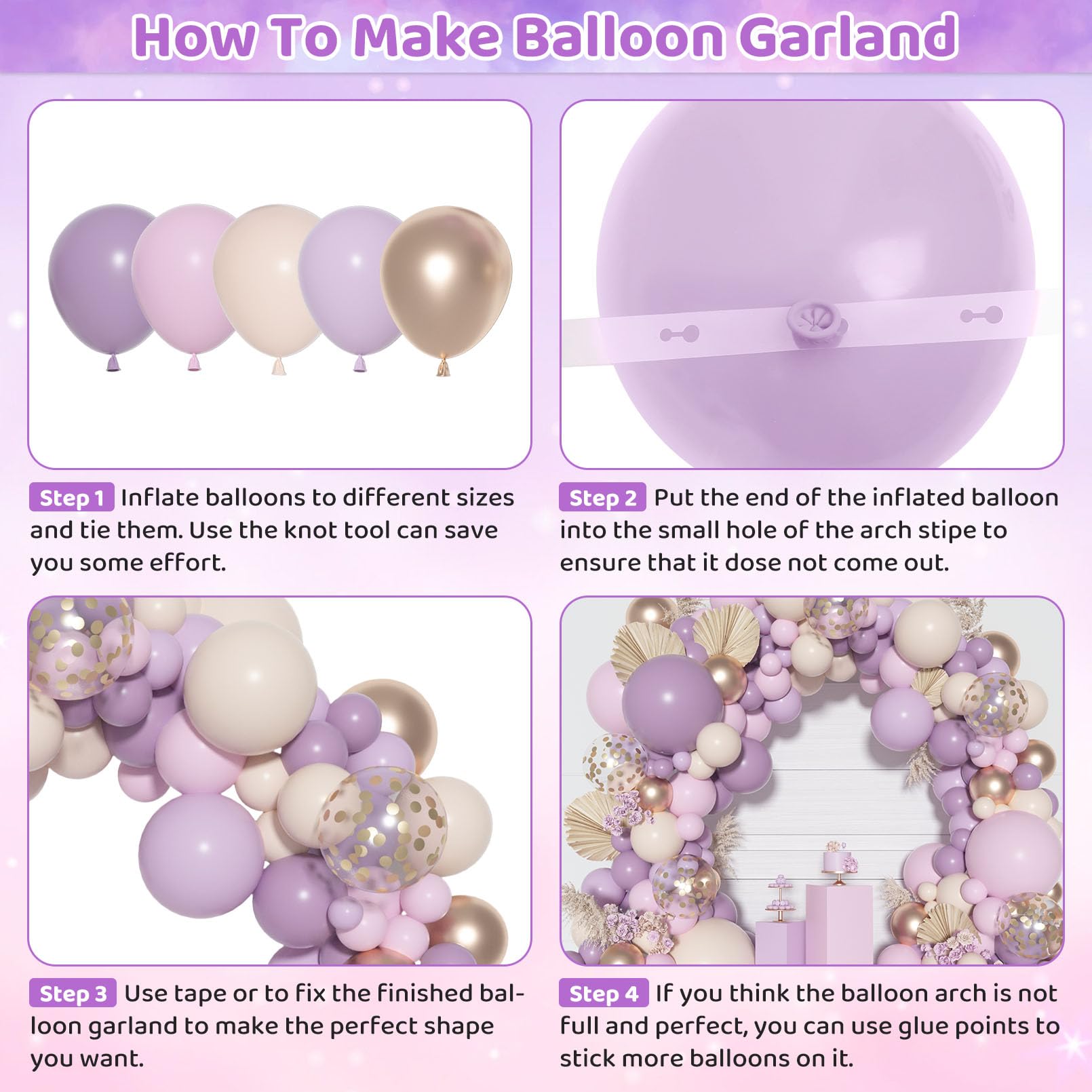 Ouddy Party Dusty Purple Balloon Arch Garland Kit – 18in/12in/10in/5in Balloons in Dusty Purple, Lavender, Sand, Pink, and Rose Gold Confetti