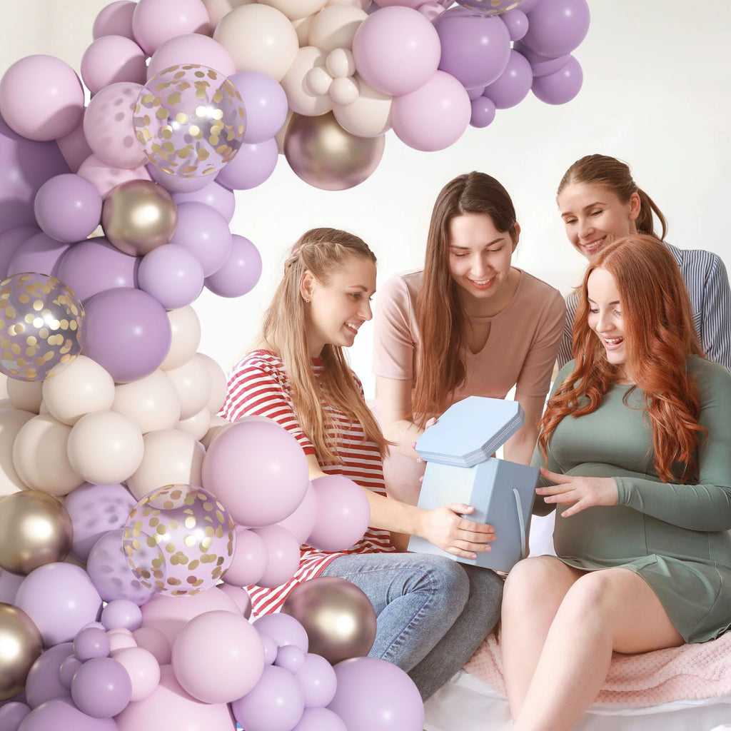 Ouddy Party Dusty Purple Balloon Arch Garland Kit – 18in/12in/10in/5in Balloons in Dusty Purple, Lavender, Sand, Pink, and Rose Gold Confetti