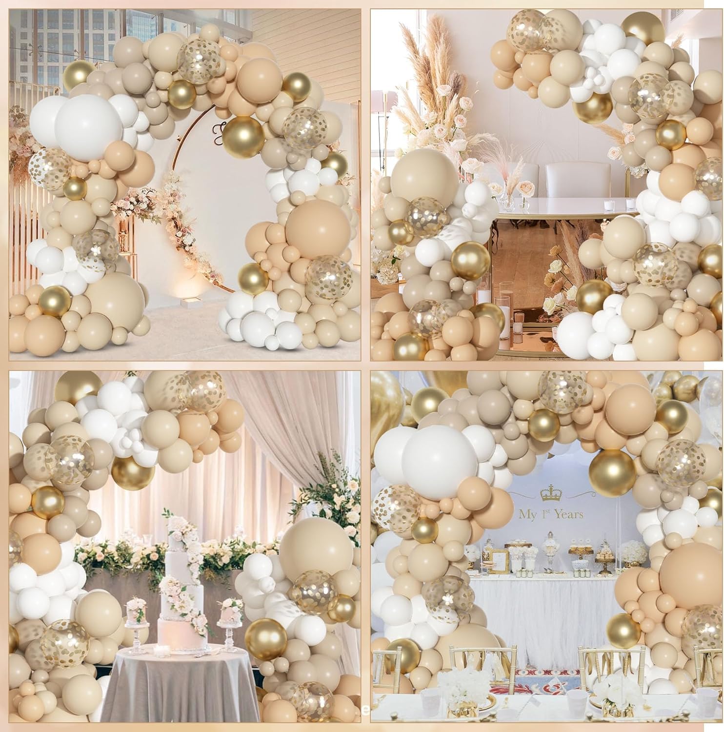 Ouddy Party White Sand Gold Balloon Arch Garland Kit | Neutral Latex Balloons for Baby Shower & Wedding