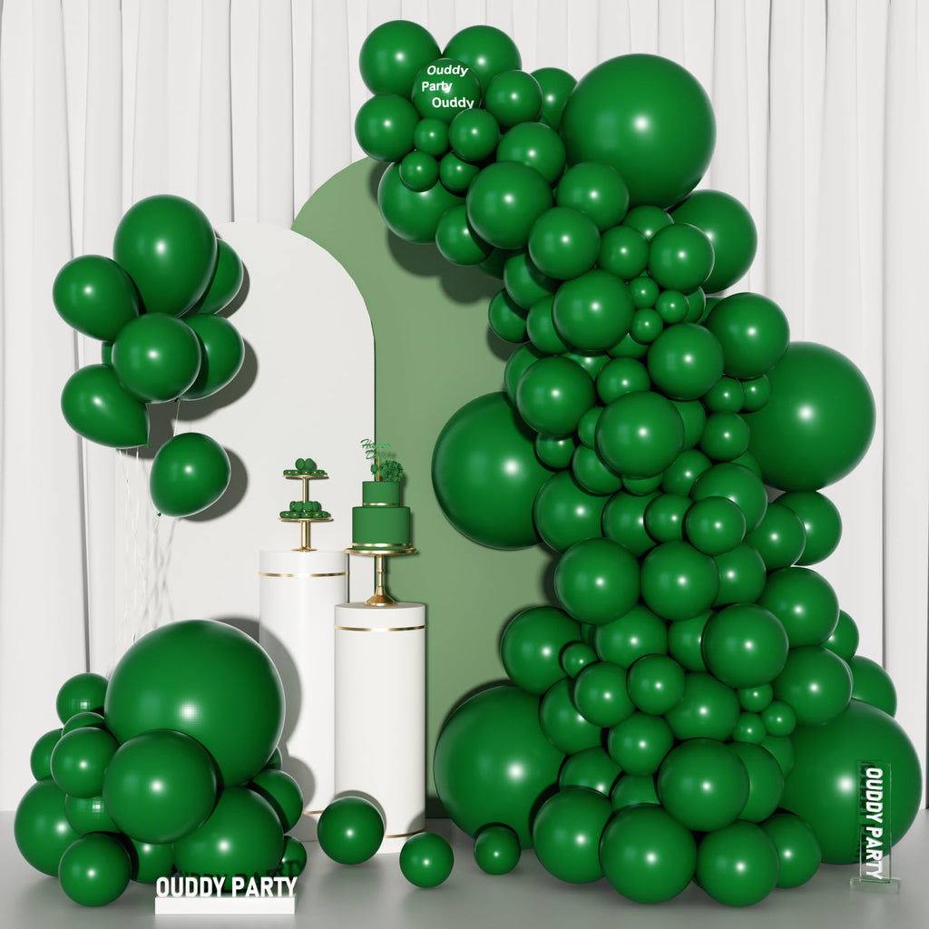 Ouddy Party 129Pcs Dark Green Balloon Arch Kit – Emerald Latex Balloons, Arch Strip & Ribbon