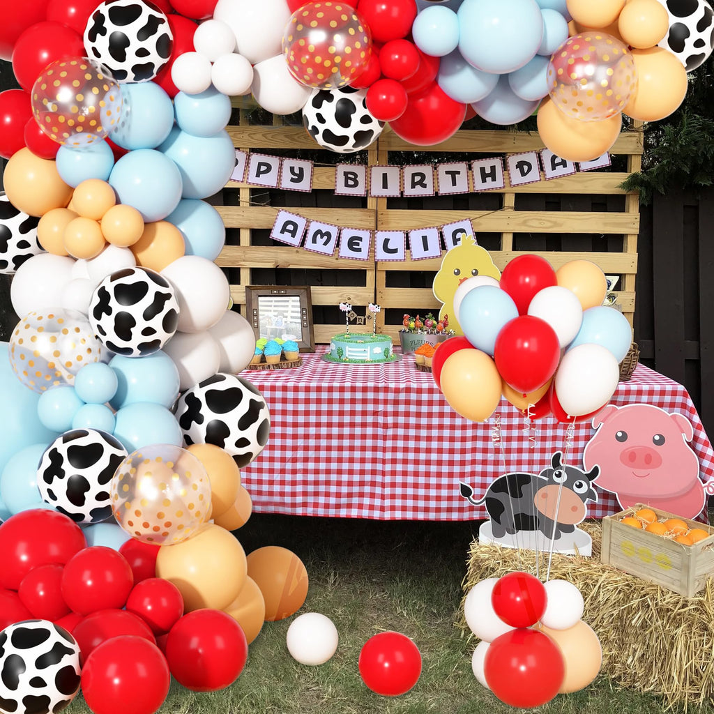 Ouddy Party 170Pcs Cowboy Western Balloons Arch Garland Kit | Red & Blue Cow Print Party Decor