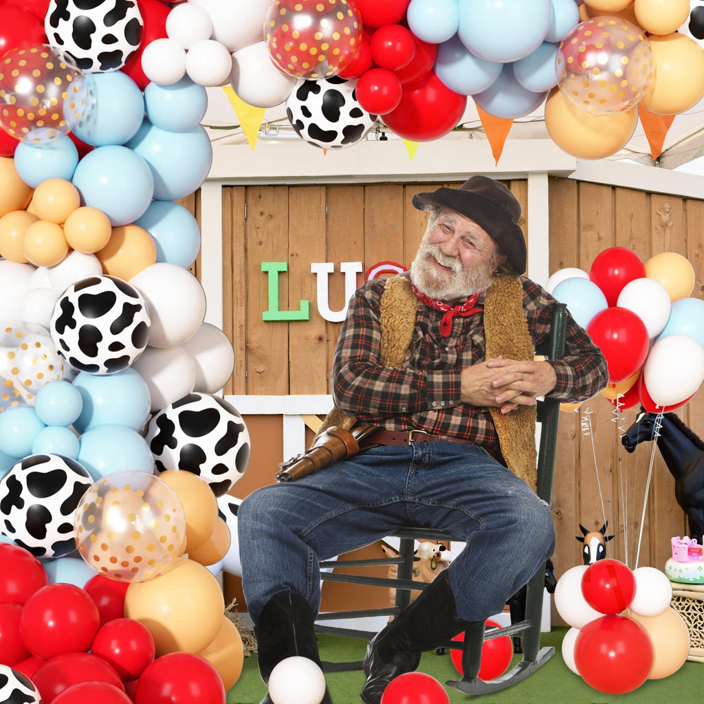 Ouddy Party 170Pcs Cowboy Western Balloons Arch Garland Kit | Red & Blue Cow Print Party Decor