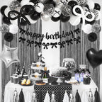 Ouddy Party Black Bow Birthday Decorations – Coquette Black & White Theme Kit
