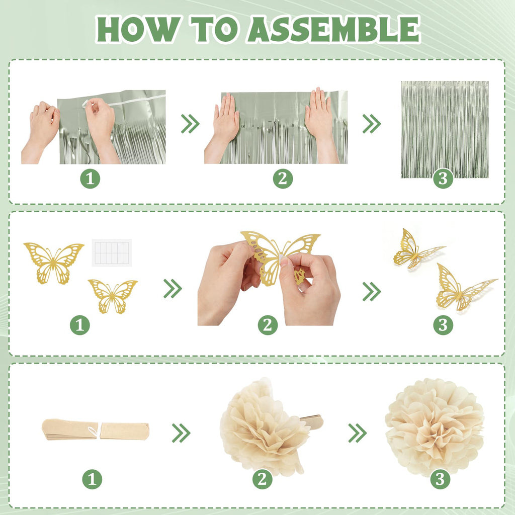 Ouddy Party Sage Green Birthday Decorations – Confetti Balloons, Fringe Curtain & More