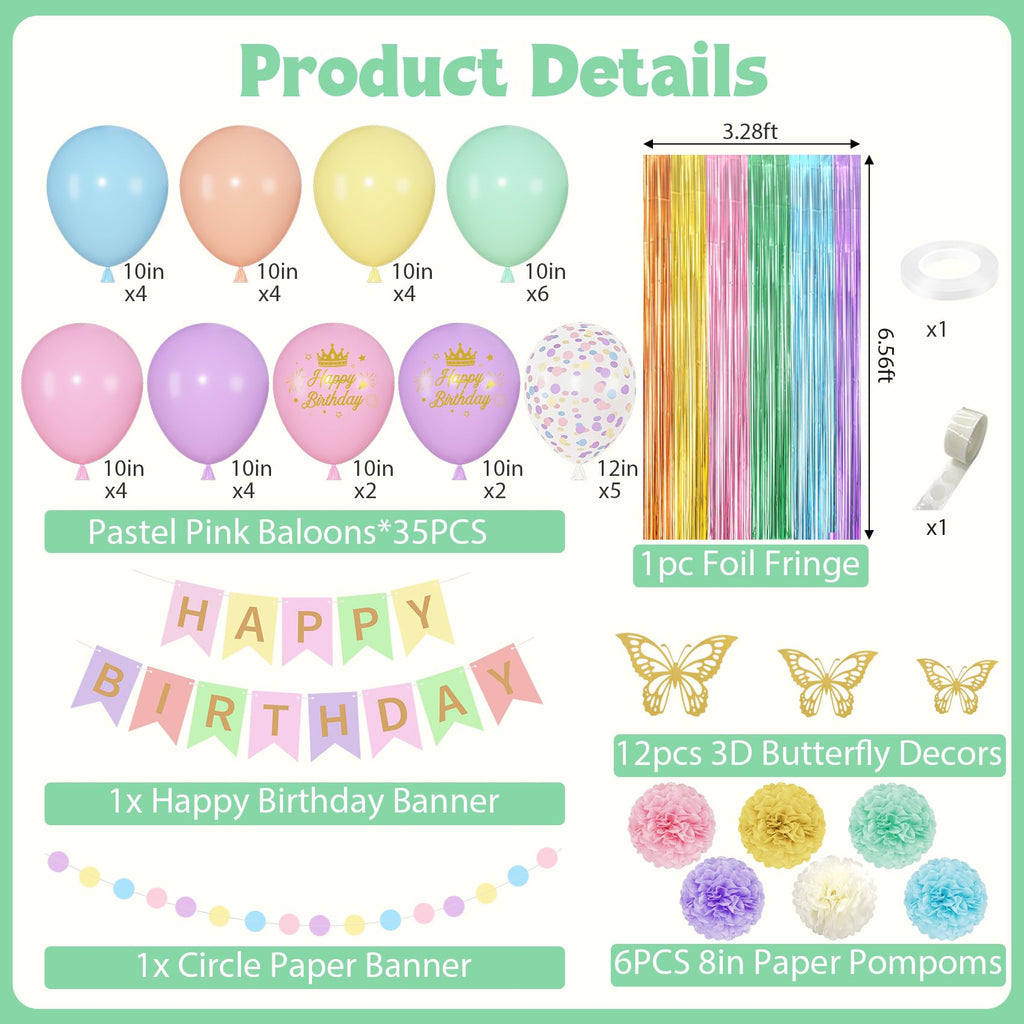 Ouddy Party Pastel Rainbow Birthday Decorations | Confetti Balloons, Fringe Curtain & Banners