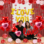 Ouddy Party Red Valentines Day Decorations Set – I Love You Banner, 1000 Rose Petals, Heart Balloons & Foil Curtain