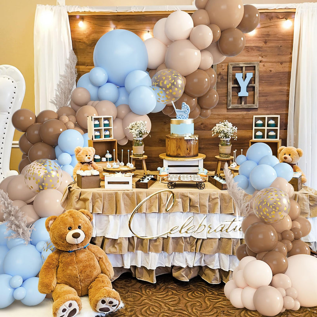 Ouddy Party Brown Coffee Blue Balloon Arch Kit 142Pcs – Boho Nude Balloons for Baby Shower & Gender Reveal