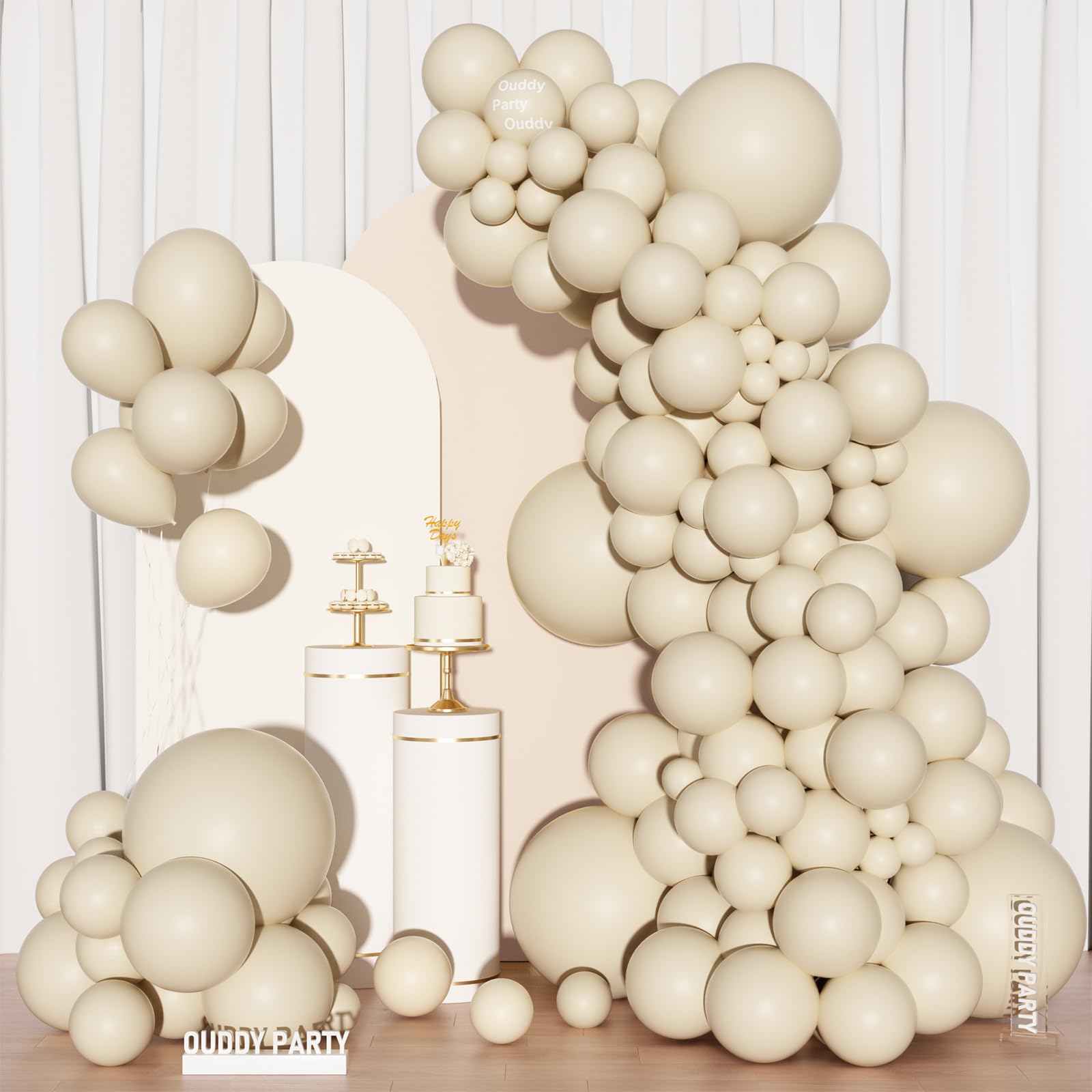 Ouddy Party 129Pcs Sand White Balloon Arch Kit – Cream Beige Matte Latex Balloons