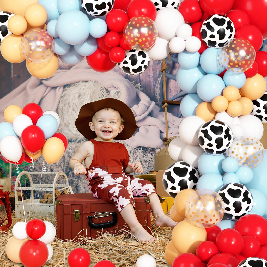 Ouddy Party 170Pcs Cowboy Western Balloons Arch Garland Kit | Red & Blue Cow Print Party Decor