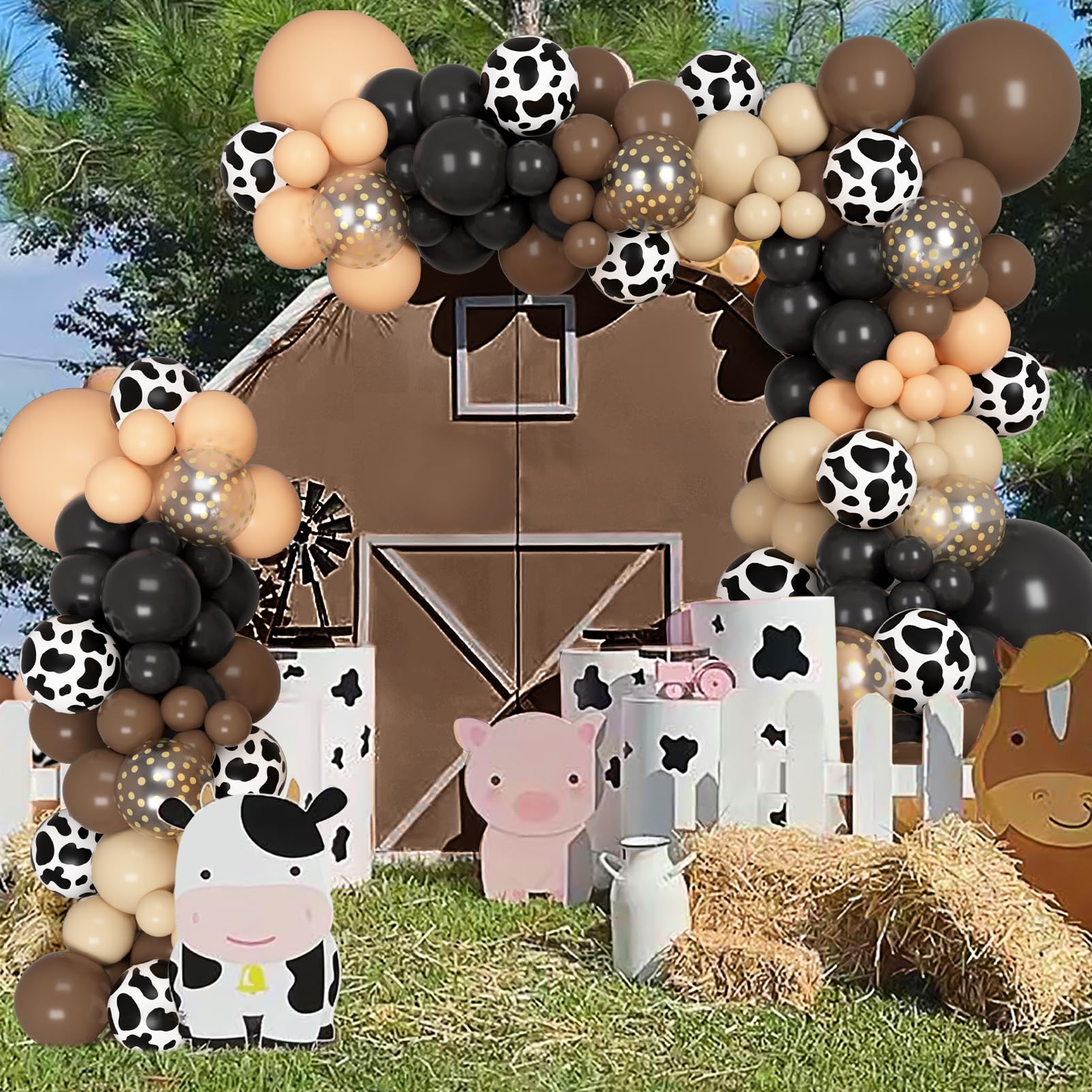Ouddy Party 170Pcs Western Cowboy Balloon Arch Kit – Cow Print & Confetti Balloons
