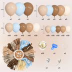 Ouddy Party Brown Coffee Blue Balloon Arch Kit 142Pcs – Boho Nude Balloons for Baby Shower & Gender Reveal
