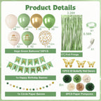 Ouddy Party Sage Green Birthday Decorations – Balloons, Fringe Curtain, Banners & Pompoms