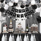 Ouddy Party Black & White Birthday Party Decorations – Balloons, Banner & Curtain Set