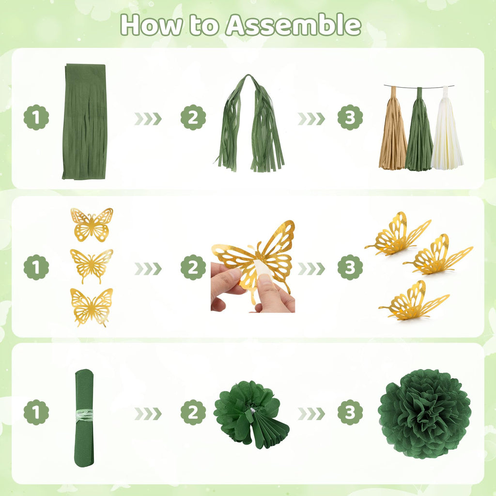 Ouddy Party Sage Green Birthday Decorations for Women & Girls | Balloons, Banner & Fringe