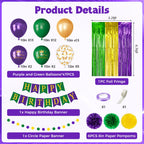 Ouddy Party Purple Green Decor Set – Confetti Balloons, Fringe Curtain & Birthday Banner