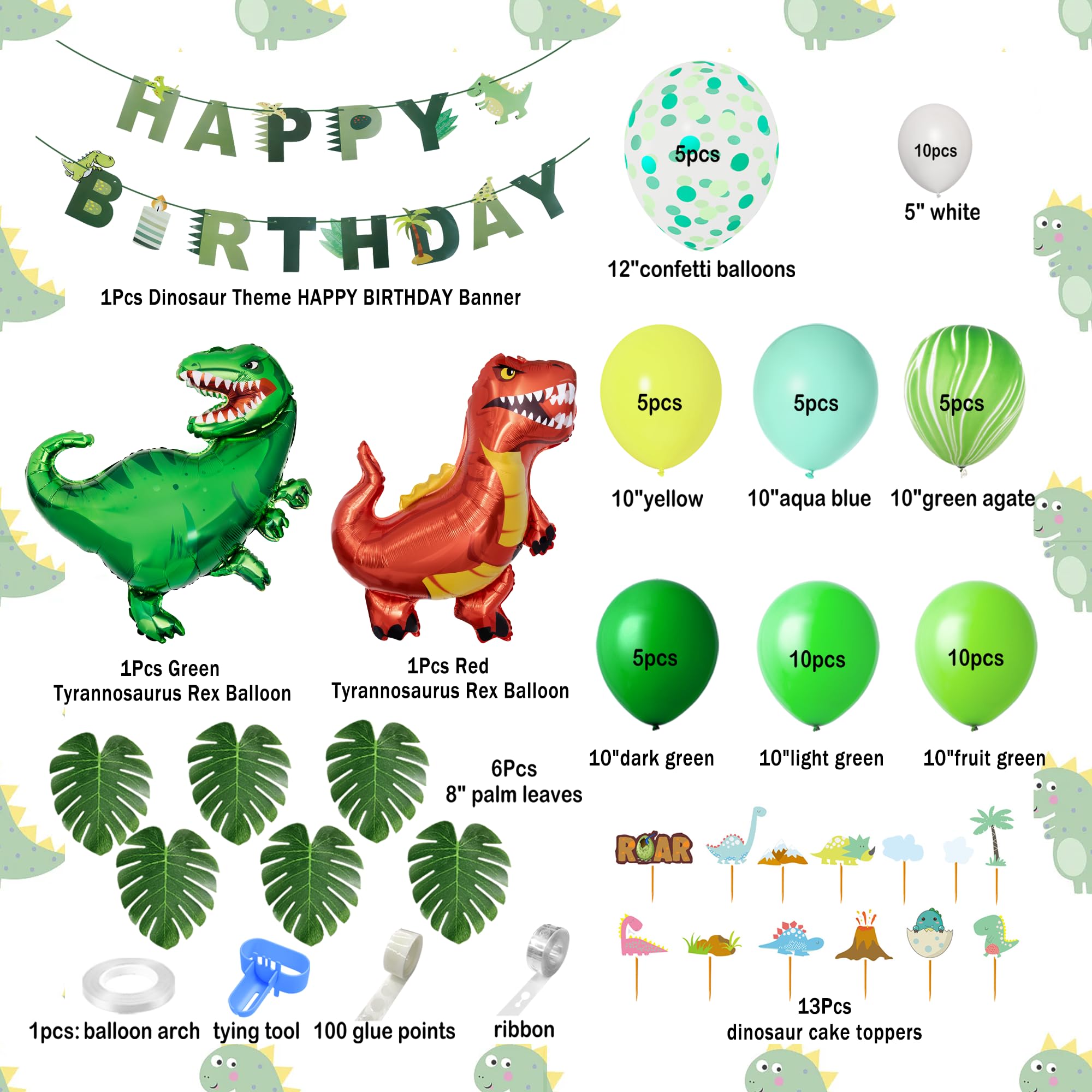 Ouddy Party Dinosaur Birthday Party Decorations - 40in Foil Balloons Arch & Banner Kit