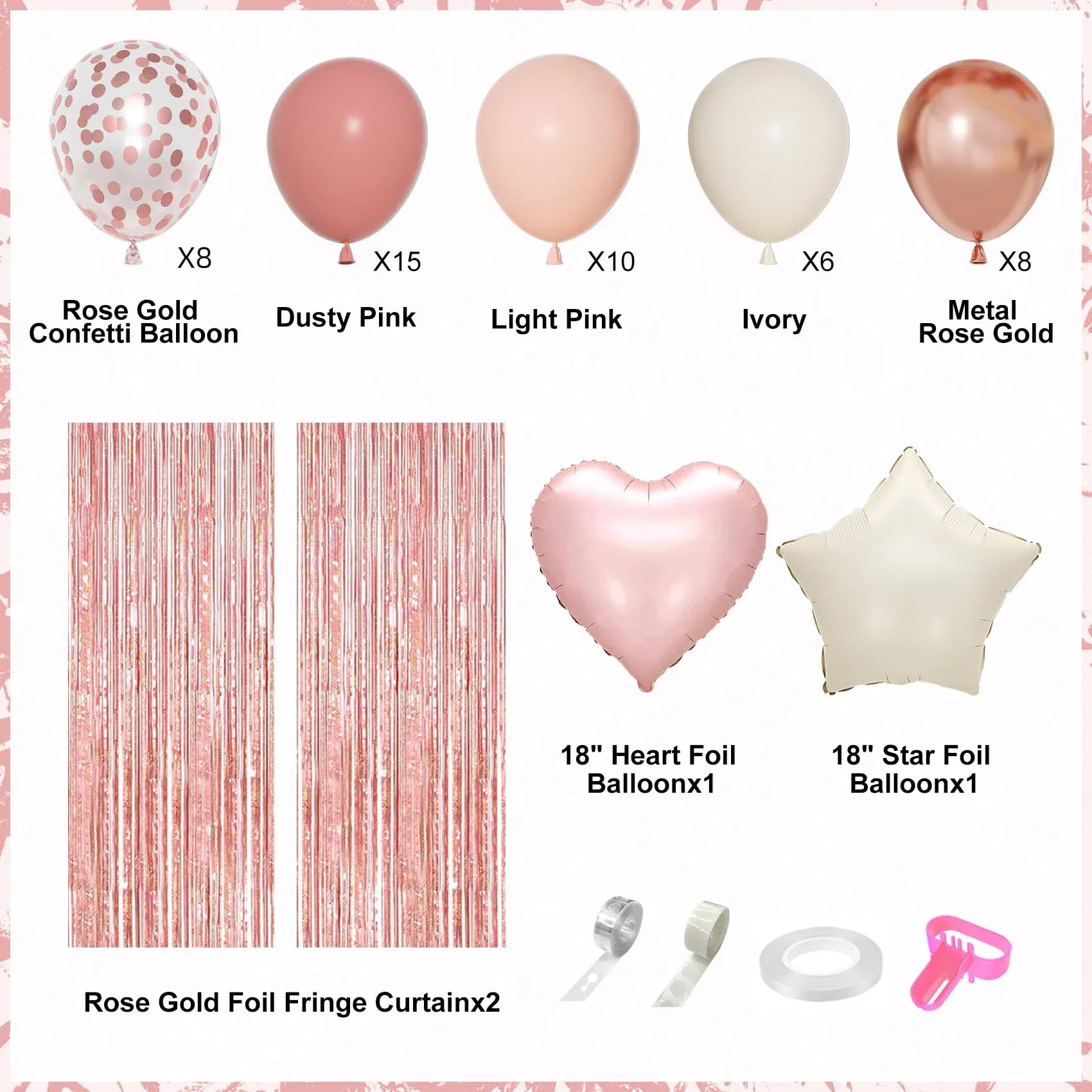 Ouddy Party Pink Birthday Decorations – Dusty Pink & Rose Gold Balloons & Banner Set