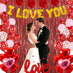 Ouddy Party Red Valentines Day Decorations Set – I Love You Banner, 1000 Rose Petals, Heart Balloons & Foil Curtain
