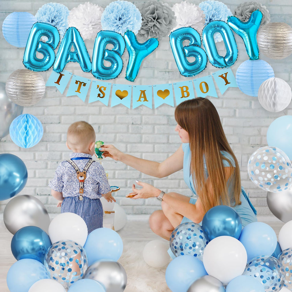 Ouddy Party Blue Baby Shower Decorations – Its a Boy Banner, Balloons & More