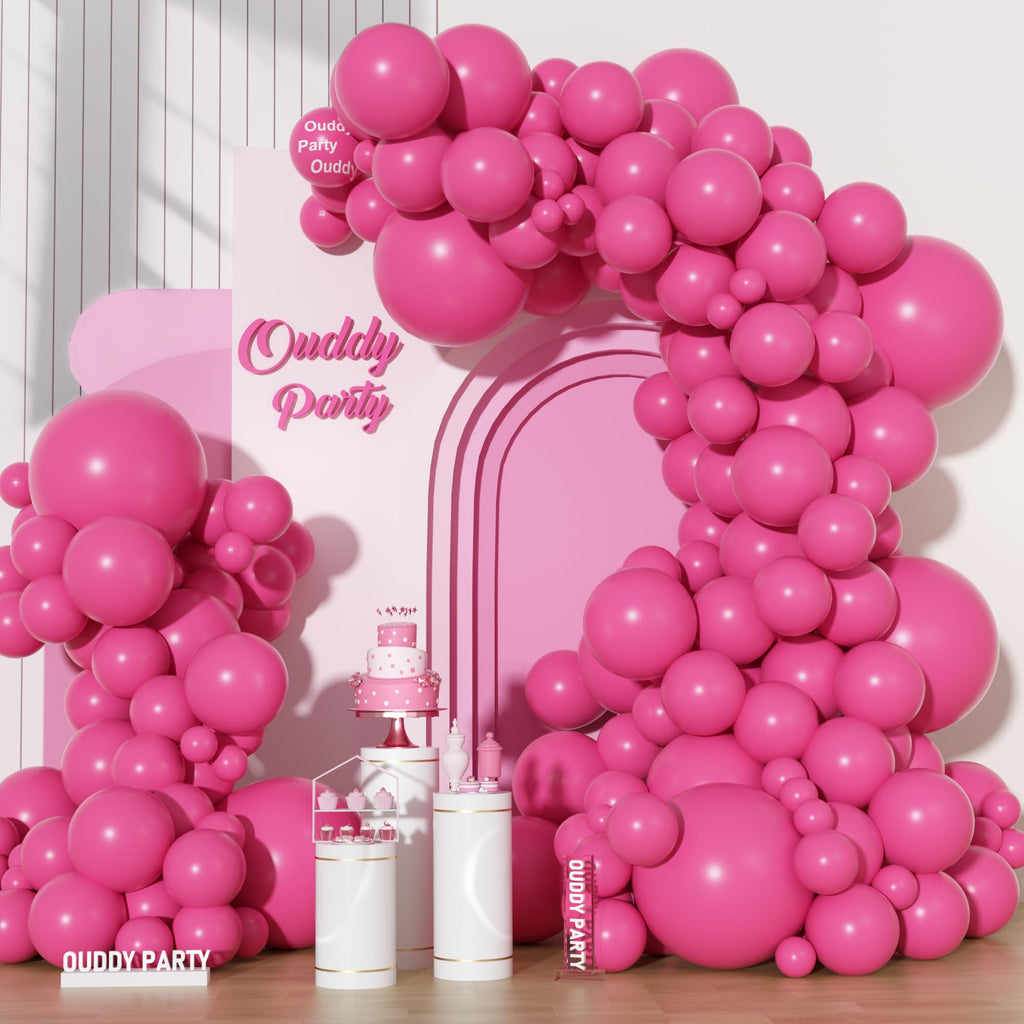 Ouddy Party 129Pcs Hot Pink Balloons & 18in Arch Kit | Magenta Decor