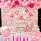 Ouddy Party Pink Birthday Decorations Kit for Women & Girls – Hot Pink, Rose Gold Balloons & Fringe Curtain