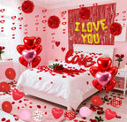 Ouddy Party Red Valentines Day Decorations Set – I Love You Banner, 1000 Rose Petals, Heart Balloons & Foil Curtain