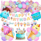 Ouddy Party 75Pcs Ice Cream Birthday Decorations for Girls – Pastel Balloon Arch Kit, Banners & Cupcake Toppers