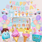 Ouddy Party 75Pcs Ice Cream Birthday Decorations for Girls – Pastel Balloon Arch Kit, Banners & Cupcake Toppers