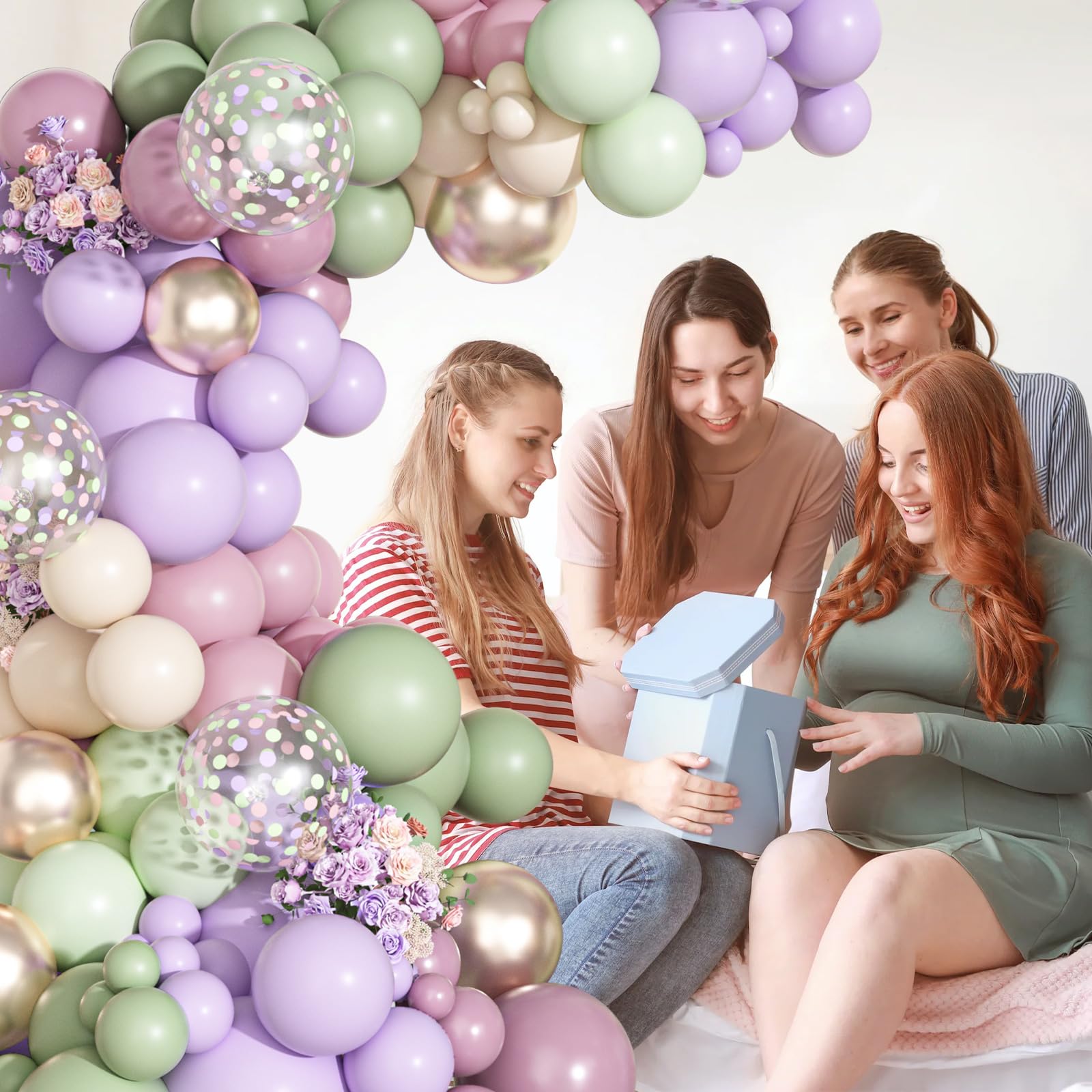 Ouddy Party Dusty Green Lavender Pink Balloons Garland Arch Kit – Pastel Latex Confetti
