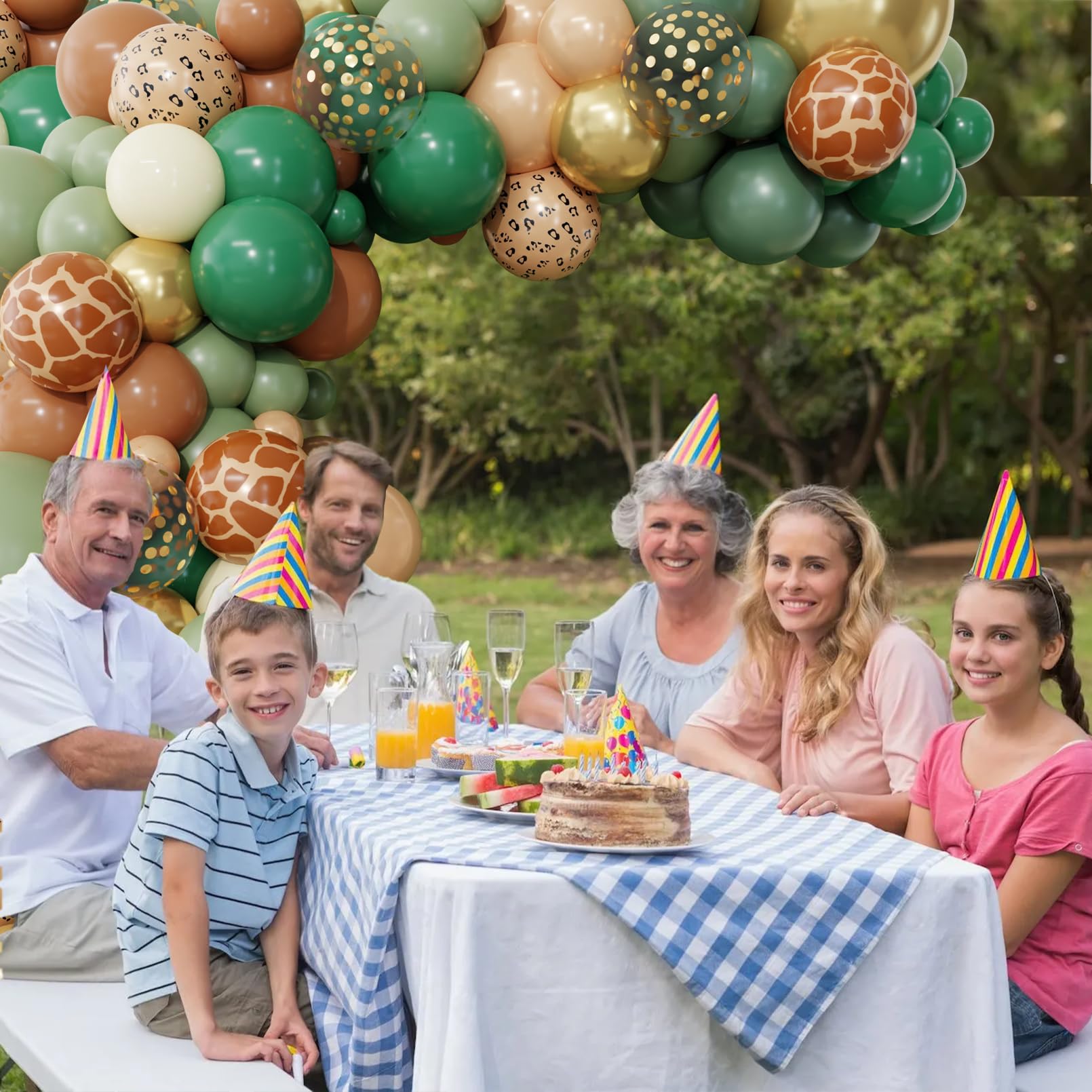 Ouddy Party 170Pcs Jungle Safari Balloons Arch Garland Kit – Sage Green & Brown Animal Print, Palm Leaves for Baby Shower & Jungle Theme