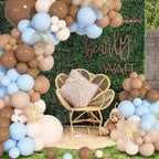 Ouddy Party Brown Coffee Blue Balloon Arch Kit 142Pcs – Boho Nude Balloons for Baby Shower & Gender Reveal