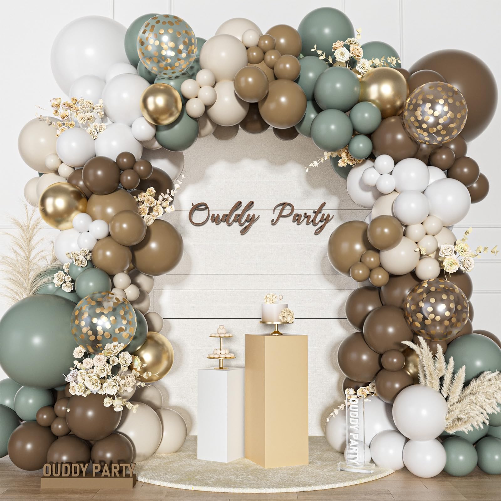 Ouddy Party Dusty Green Nude Balloons Arch Kit – Neutral Baby Shower & Birthday Decor