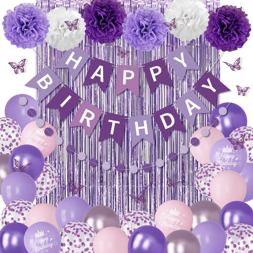 Ouddy Party Purple Birthday Decorations for Women & Girls – Confetti Balloons, Lavender Pink Theme