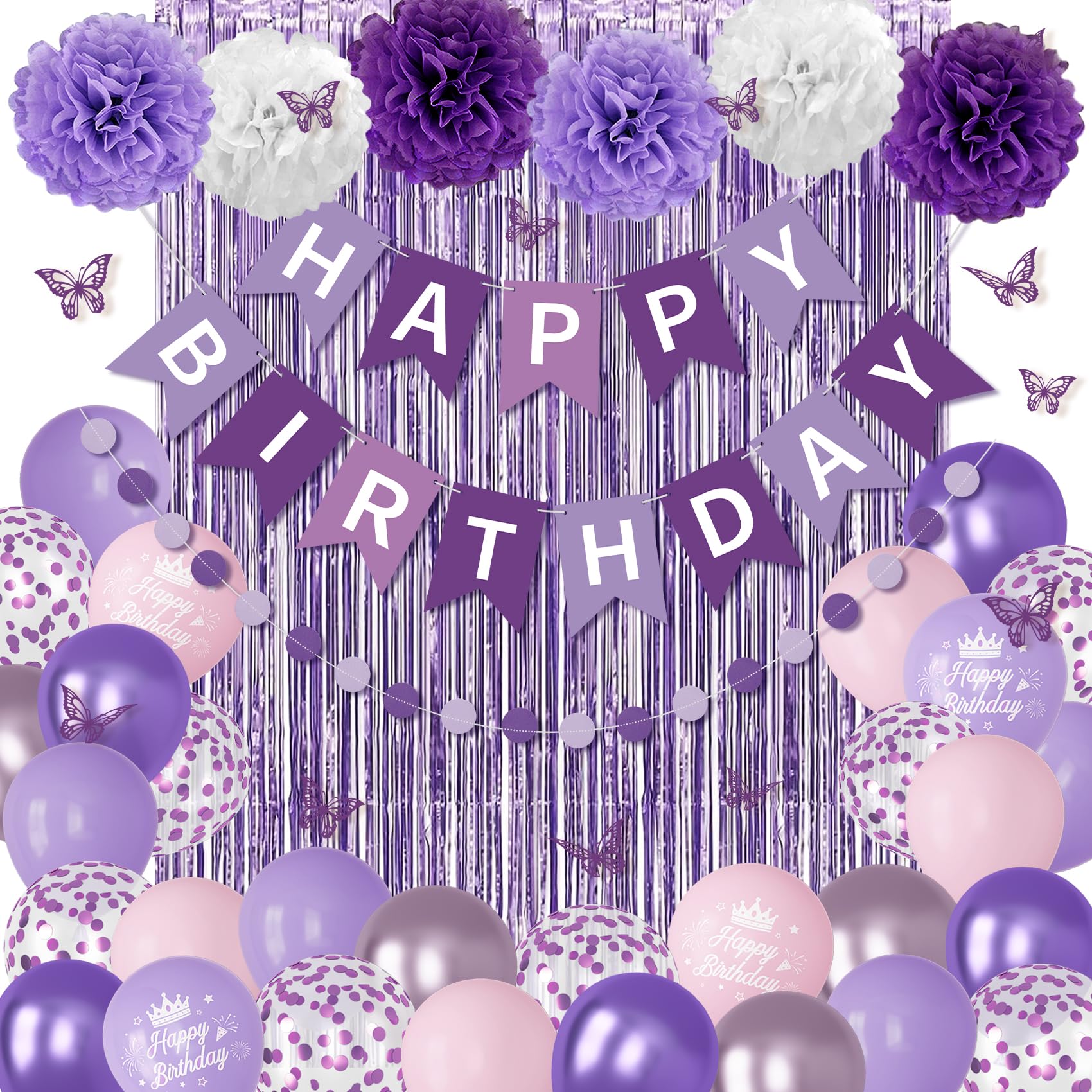 Ouddy Party Purple Birthday Decorations for Women & Girls – Confetti Balloons, Lavender Pink Theme