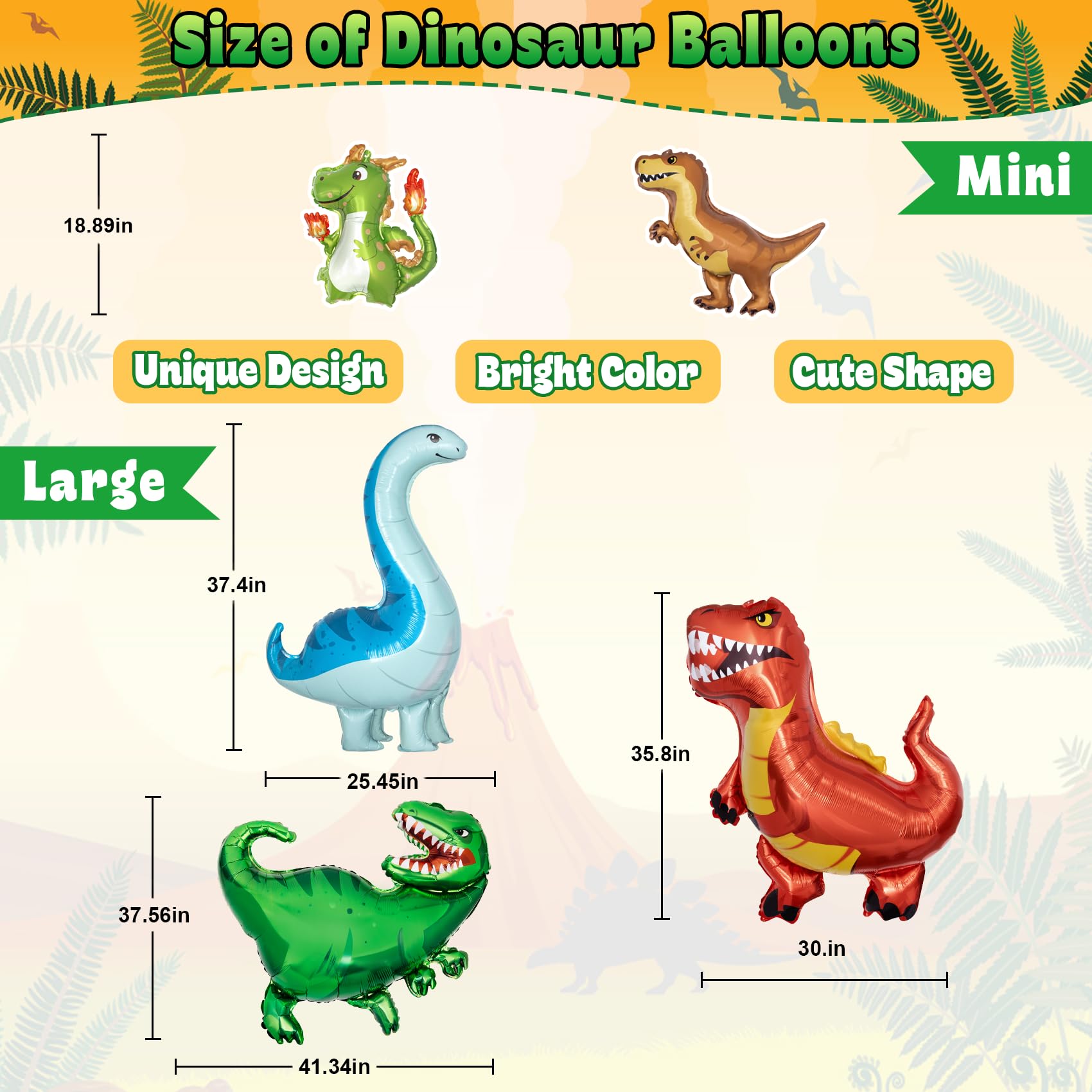 Ouddy Party Dinosaur Birthday Decorations Kit — Banner, Arch, Foil Balloons & Crepe Streamers