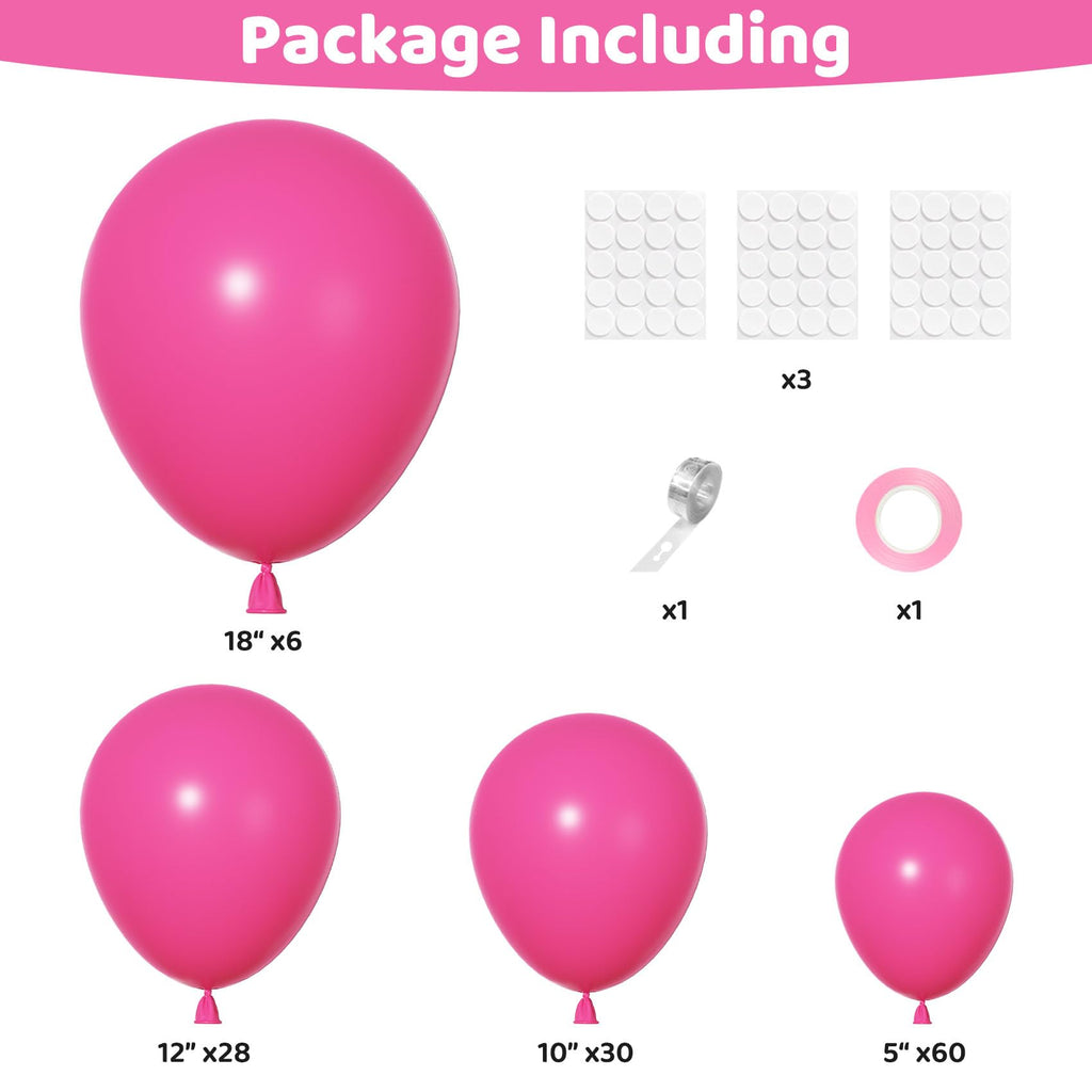 Ouddy Party 129Pcs Hot Pink Balloons & 18in Arch Kit | Magenta Decor