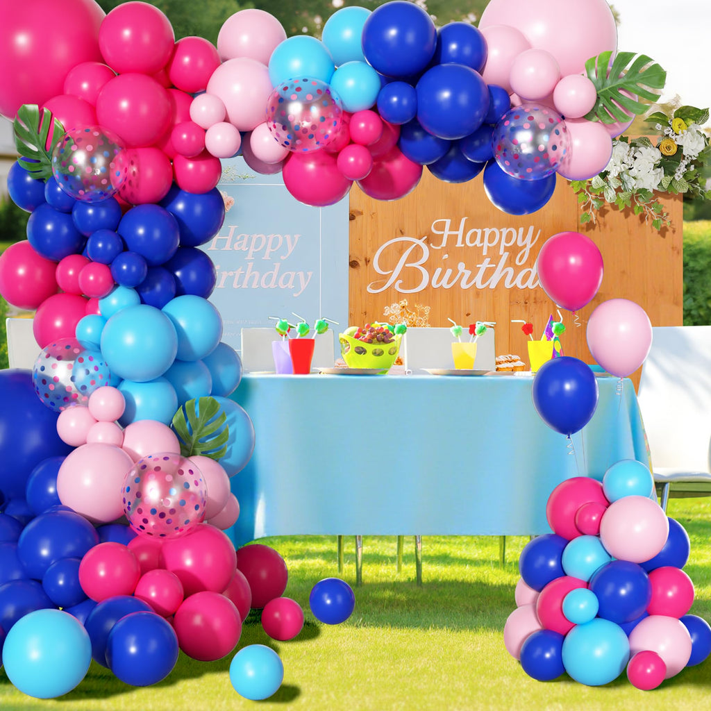 Ouddy Party 170Pcs Blue & Pink Balloons Arch Garland Kit – Royal Blue, Light Blue & Hot Pink Confetti Balloons