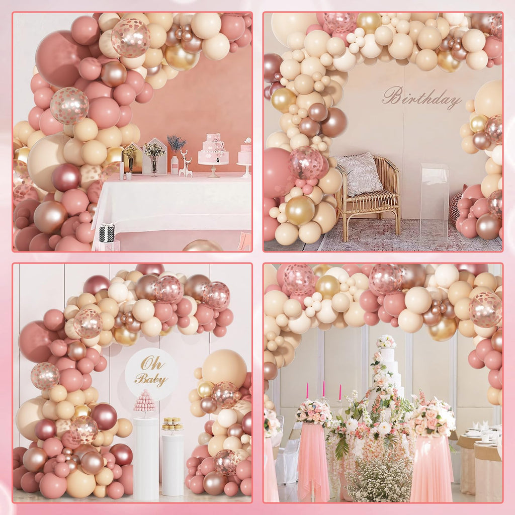 Ouddy Party 170Pcs Blush Balloons Garland Arch Kit – Dusty Rose Pink, Boho Rose Gold Decor