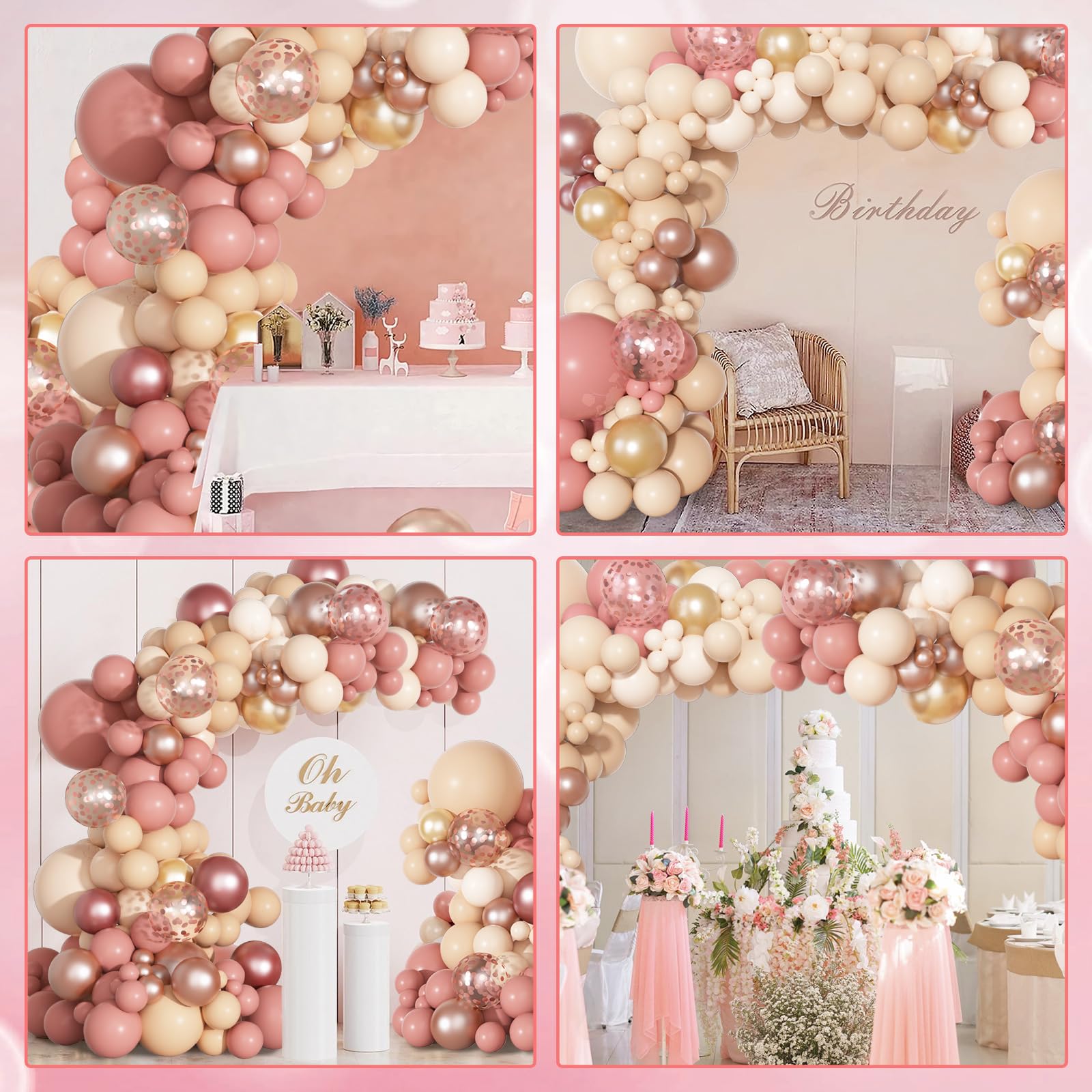 Ouddy Party 170Pcs Blush Balloons Garland Arch Kit – Dusty Rose Pink, Boho Rose Gold Decor