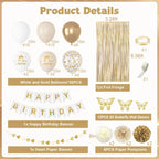 Ouddy Party White & Gold Birthday Decorations Kit — Confetti Balloons, Fringe Curtain, Banners