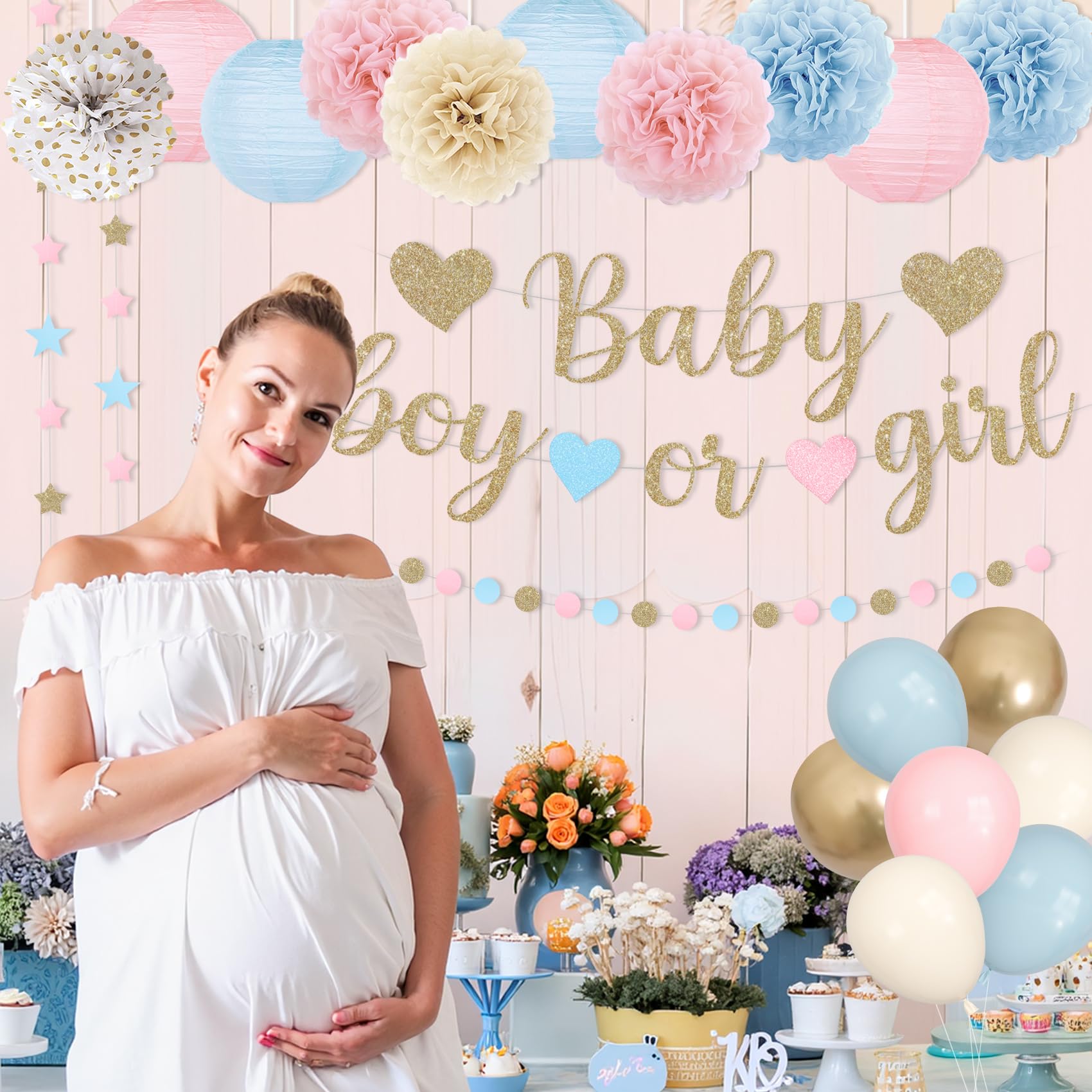Ouddy Party Baby Gender Reveal Decorations – Pink & Blue Balloons, Banners, Garlands