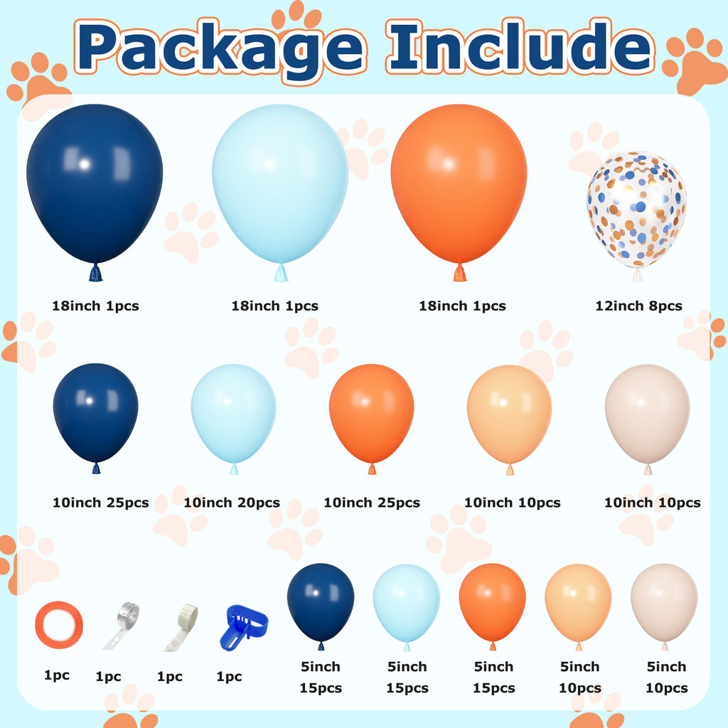 Ouddy Party 170Pcs Balloon Arch Garland Kit – Navy, Light Blue & Orange Confetti Balloons
