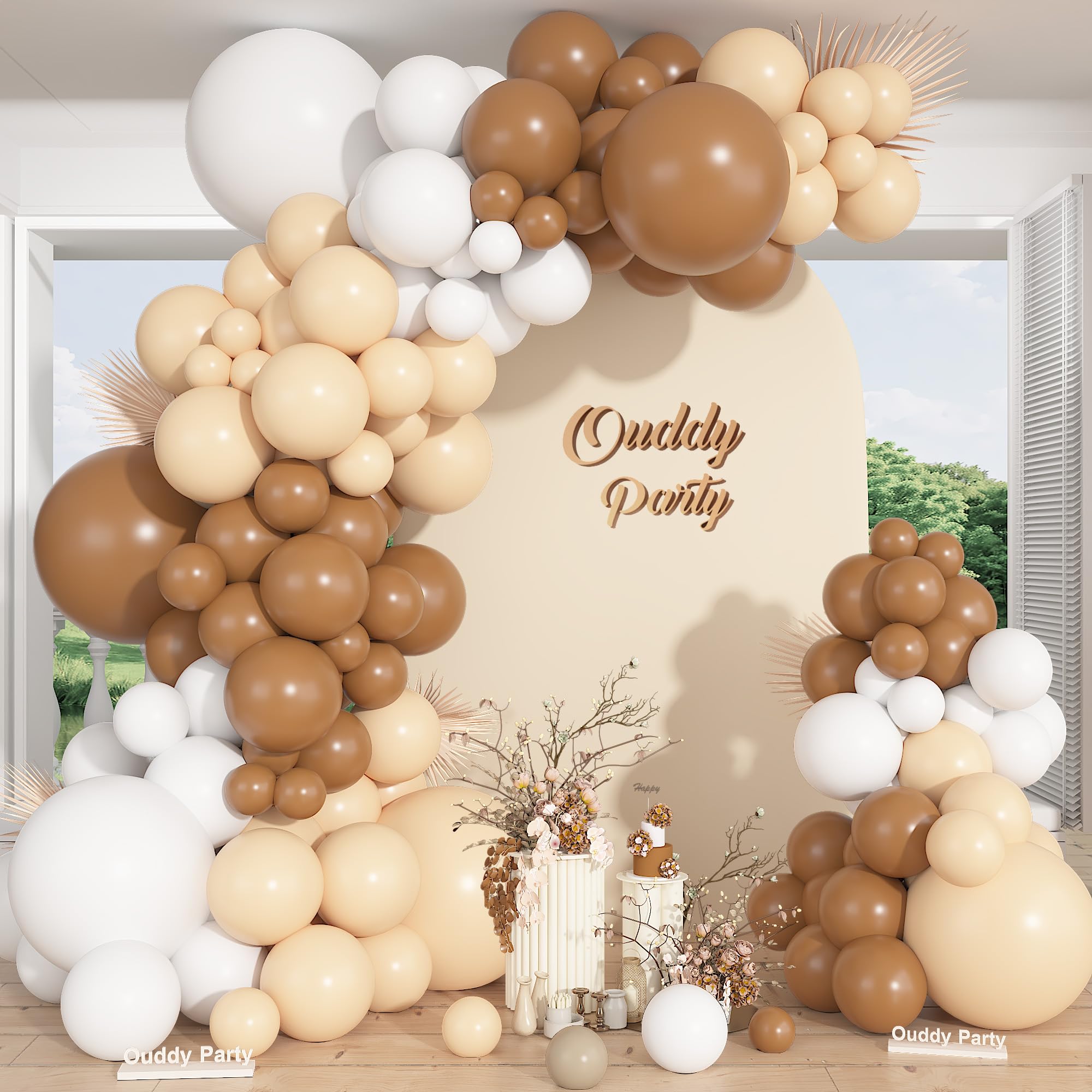 Ouddy Party 149Pcs Boho Brown Balloon Arch Kit – Neutral Balloons for Weddings, Birthdays, and Bear-Themed Parties