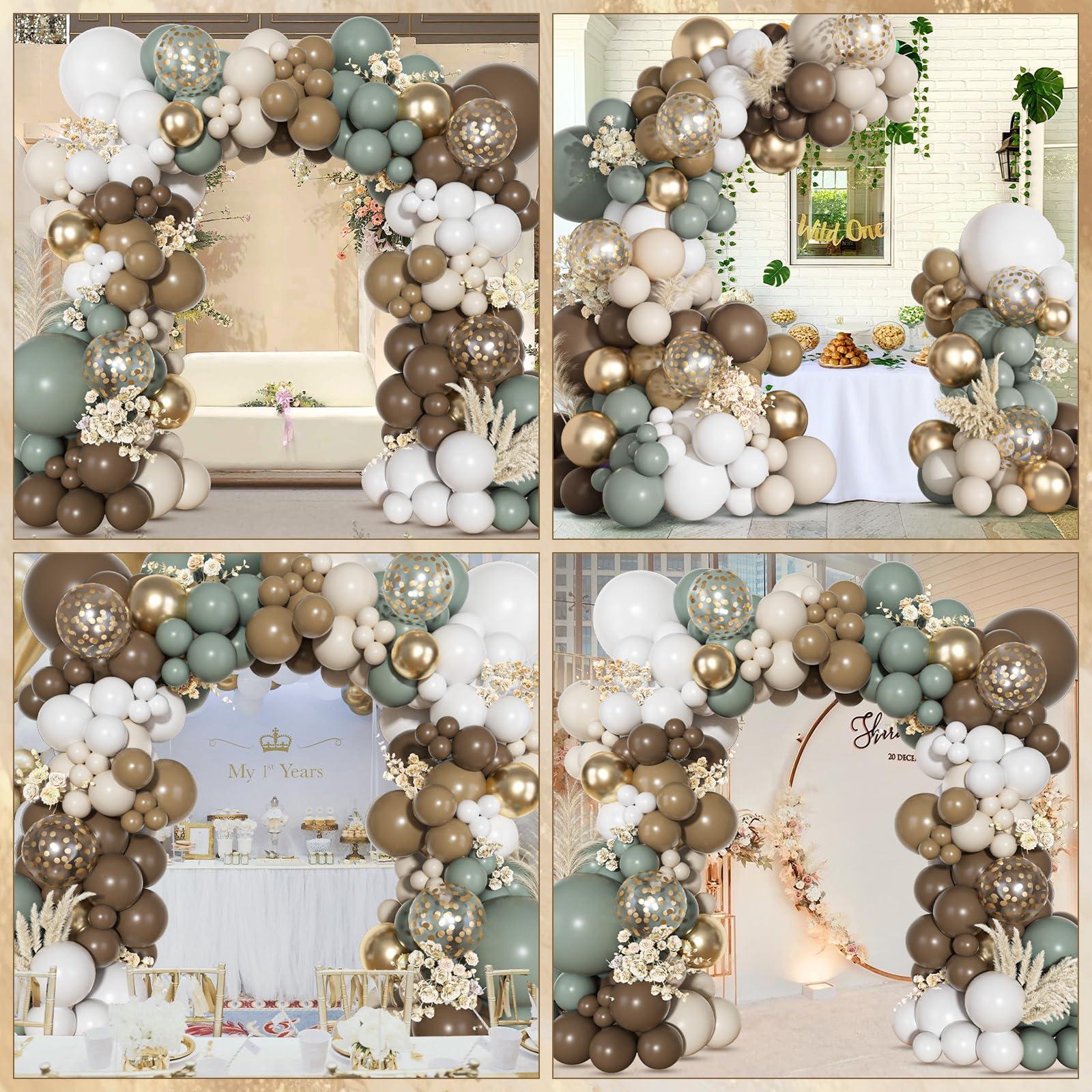 Ouddy Party Dusty Green Nude Balloons Arch Kit – Neutral Baby Shower & Birthday Decor