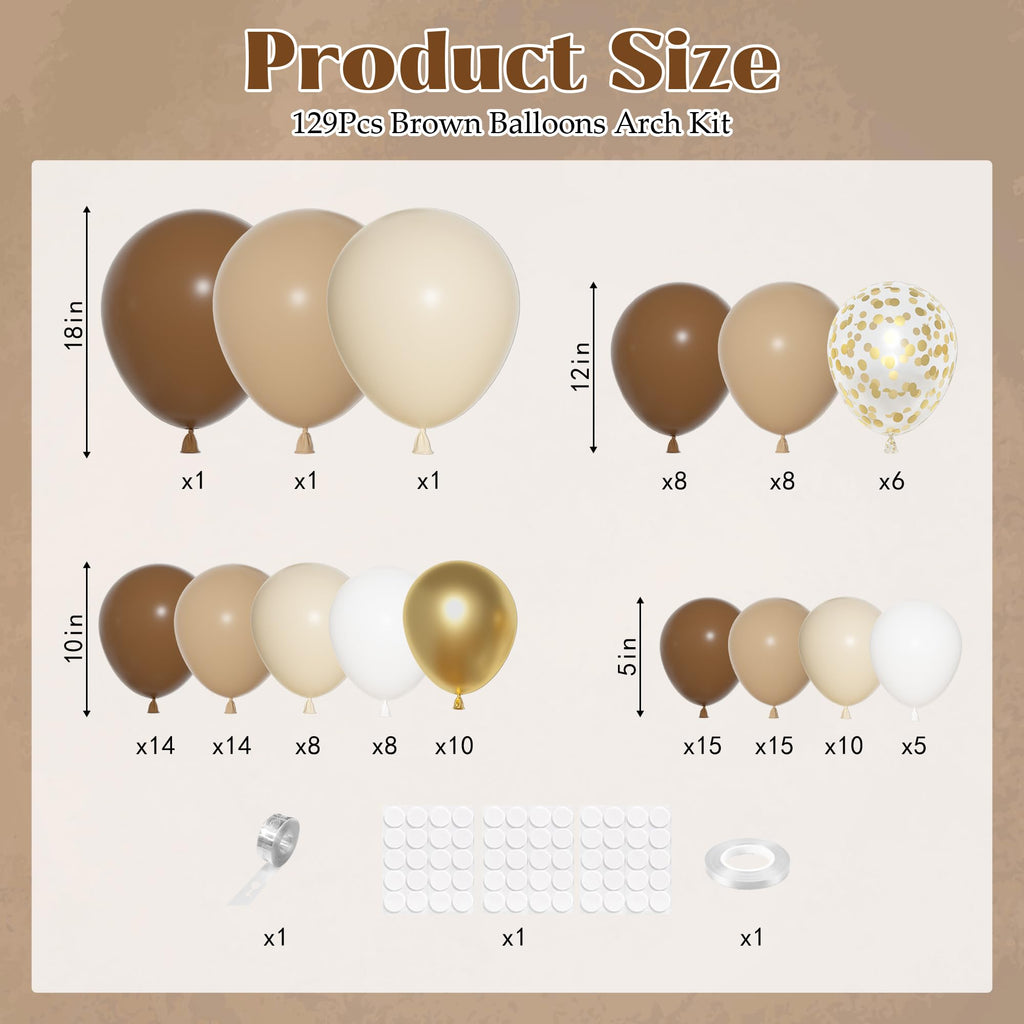 Ouddy Party Brown Balloons Arch Garland Kit — Neutral Boho Decor (18in/12in/10in/5in)