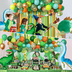 Ouddy Party Dinosaur Birthday Decorations Kit — Banner, Arch, Foil Balloons & Crepe Streamers