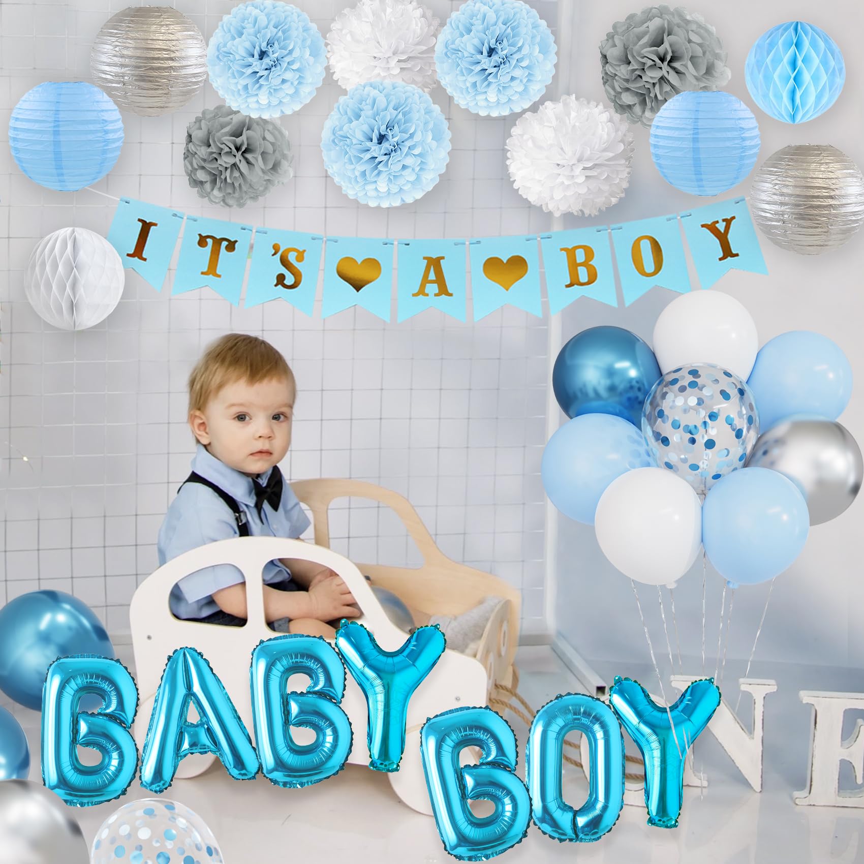 Ouddy Party Blue Baby Shower Decorations – Its a Boy Banner, Balloons & More